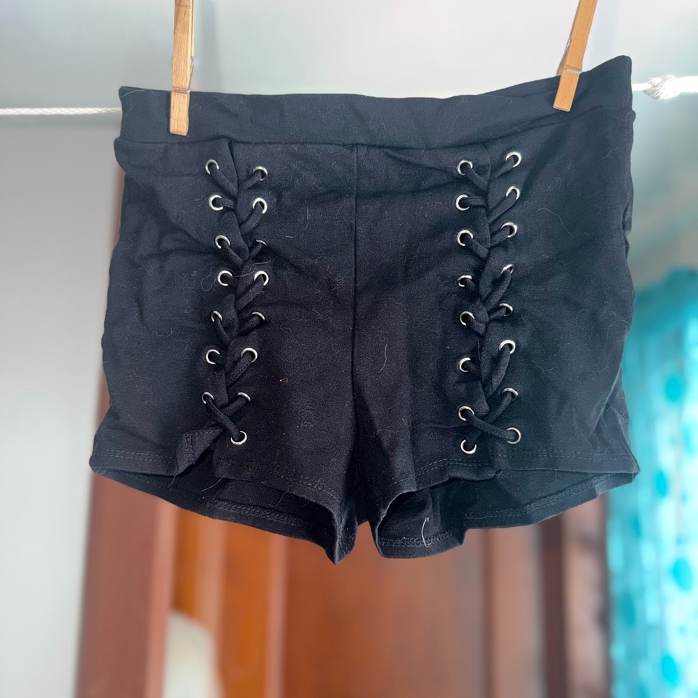 Windsor Black Lace-Up High Waist Shorts